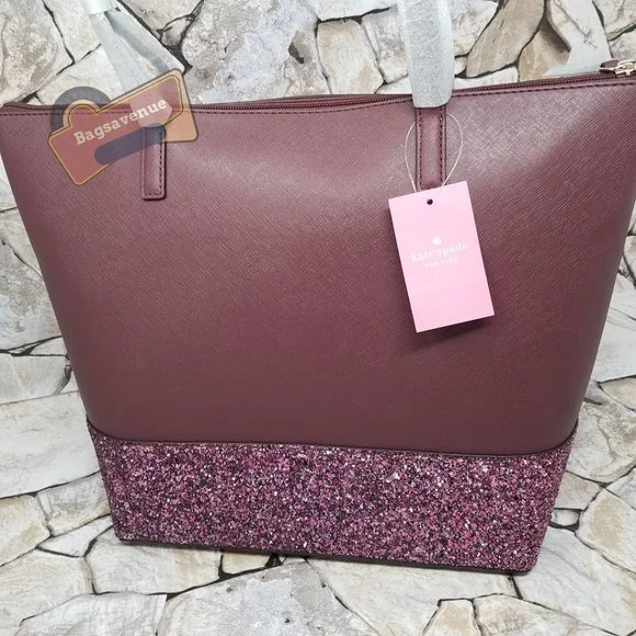#bagsavenue Penny Greta Court Cherrywood Glitter Maroon Glitter Tote Kate Spade - Picture 4 of 14